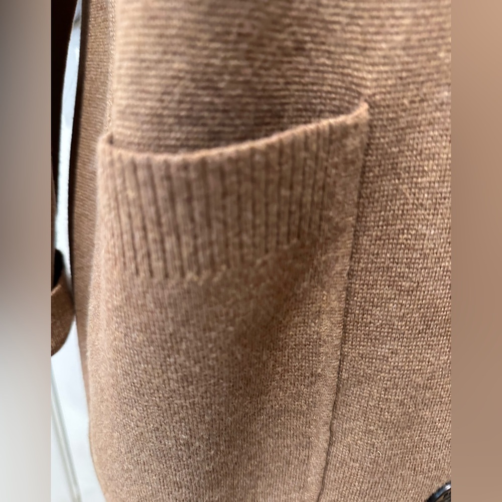 J Crew size XS light brown cardigan style knit sweater /coat.  Front pockets. - Picture 4 of 11